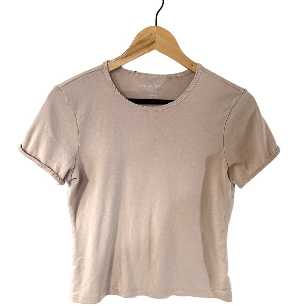 Cynthia Rowley Taupe Short Sleeve Tee | Size Large | Made in Peru